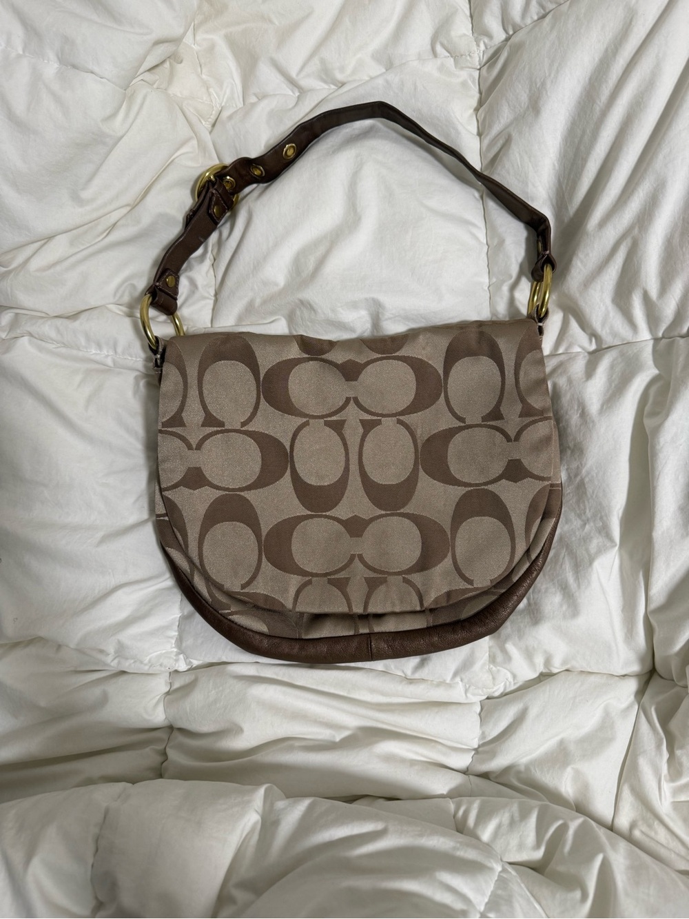 Coach Signature Hobo Shoulder Bag in Taupe and Brown